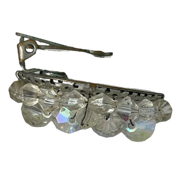 Vintage Aurora Borealis Crystal Clip-On Earring - Silver Metal Single Statement - Picture 3 of 8